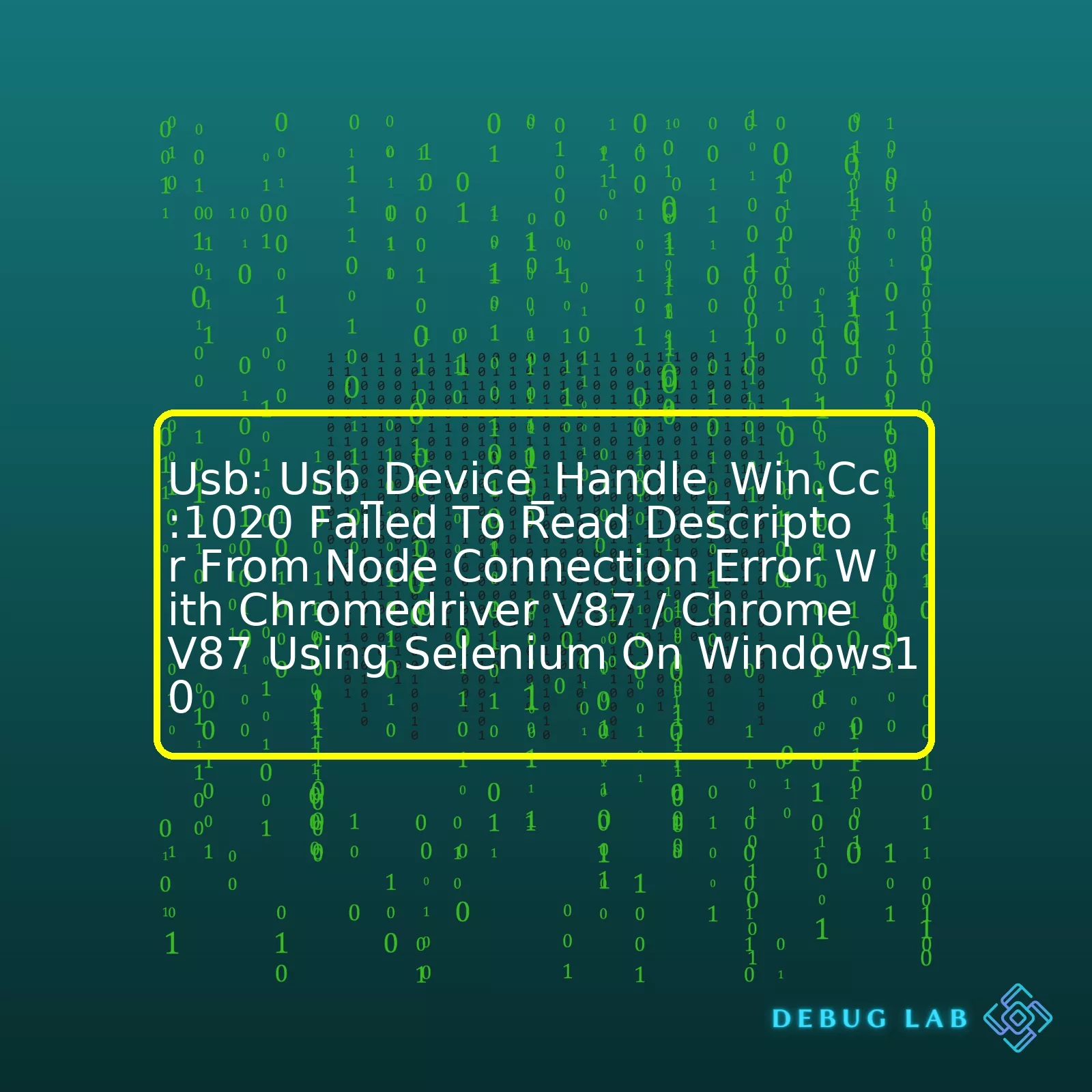 Usb: Usb_Device_Handle_Win.Cc:1020 Failed To Read Descriptor From Node Connection Error With Chromedriver V87 / Chrome V87 Using Selenium On Windows10