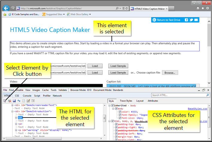 browser developer tools on screen - Navigating the F12 Developer Tools Interface (Internet Explorer ...