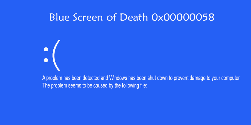 code error on screen - Solved Blue Screen of Death Error 0x00000058 in Windows OS