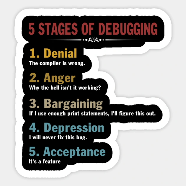 software developer debugging - 5 Stages of Debugging Full Stack Coder Software Developer - 5 ...