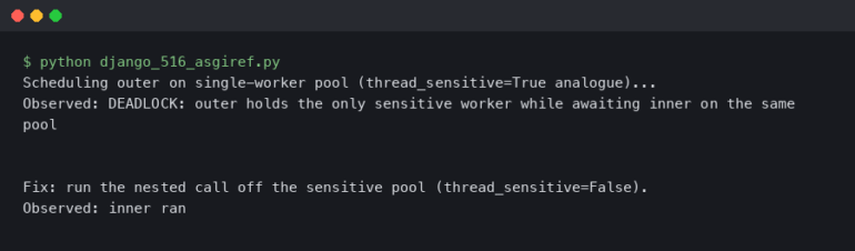 Django 5.1.6 asgiref sync_to_async Deadlocks With thread_sensitive=True