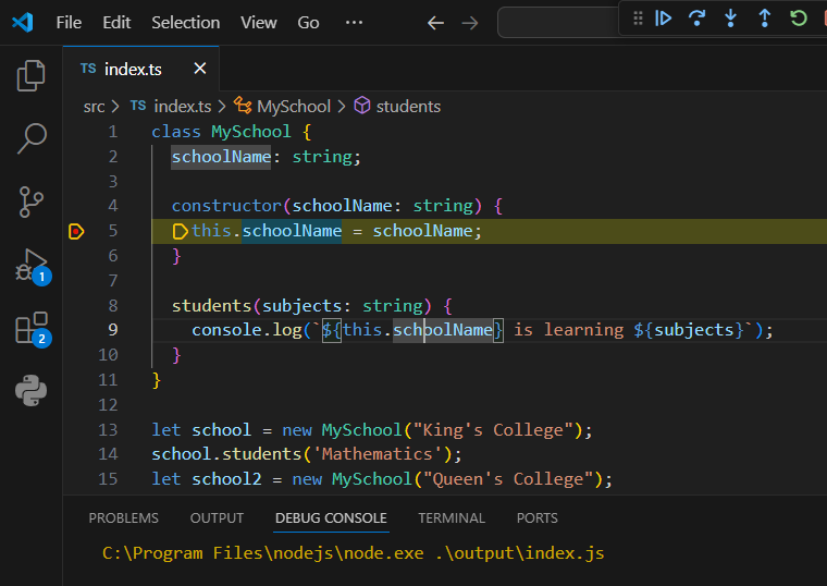 TypeScript code - Debugging TypeScript with Visual Studio Code
