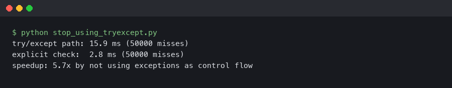 Terminal output for Stop using try/except as control flow in Python services