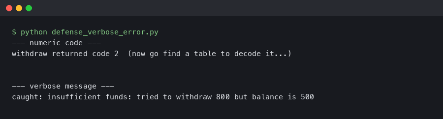 Terminal output for In defense of verbose error messages over numeric codes